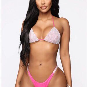 Star Of The Show Rhinestone 2 Piece Sunsuit Set - Neon Pink D30